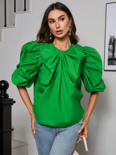 Privé 3D Bow & Big Flower Decor Puff Sleeve Women's Interesting Shirt